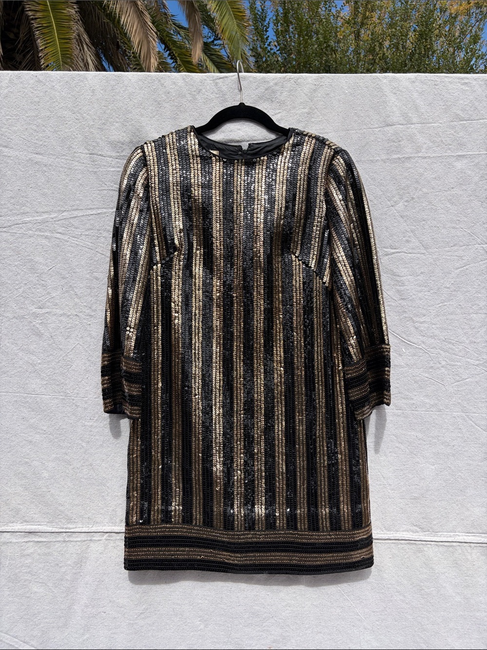 Gold and Black Sequin Stripe Shift Dress